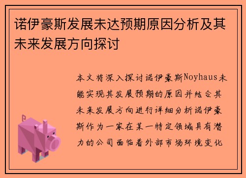 诺伊豪斯发展未达预期原因分析及其未来发展方向探讨 诺伊豪斯发展未达预期原因分析及其未来发展方向探讨